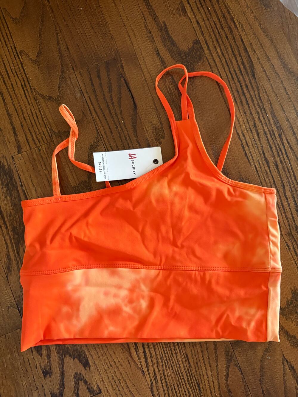 NWT LA Society Orange Tie Dye Sports Bra Small Strappy Back Athletic Crop Top